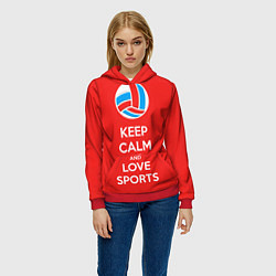 Толстовка-худи женская Keep Calm & Love Volleyball, цвет: 3D-красный — фото 2