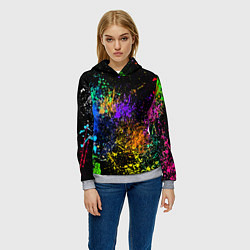 Толстовка-худи женская Брызги красок, цвет: 3D-меланж — фото 2
