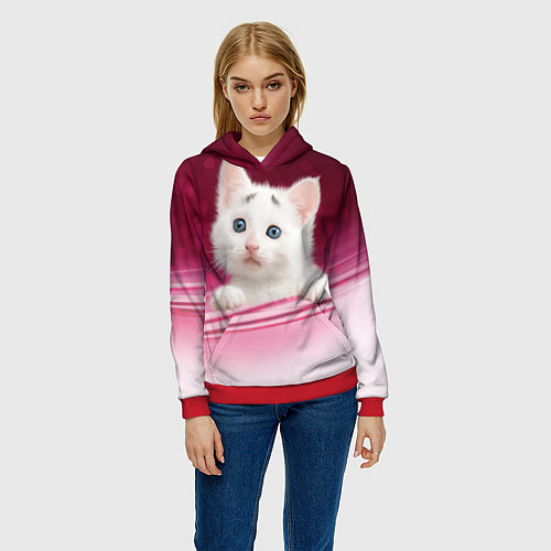Женская толстовка Белый котёнок / 3D-Красный – фото 3