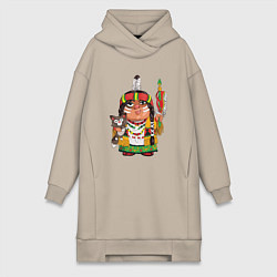 Женское худи-платье Забавные Индейцы 9, цвет: миндальный