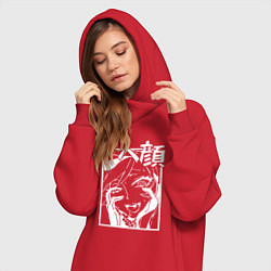 Женское худи-платье Ahegao Black, цвет: красный — фото 2
