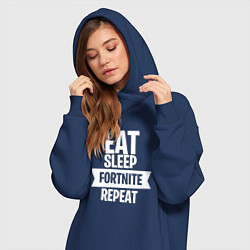 Женское худи-платье Eat Sleep Fortnite Repeat, цвет: тёмно-синий — фото 2
