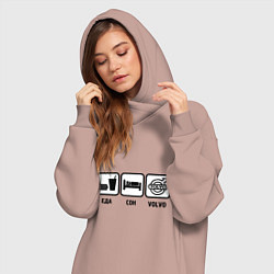 Женское худи-платье Еда, сон и Volvo, цвет: пыльно-розовый — фото 2