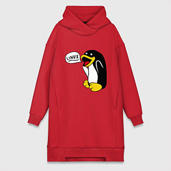 Женское худи-платье Пингвин: Linux, цвет: красный