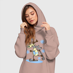 Женское худи-платье Олень на лыжах, цвет: пыльно-розовый — фото 2