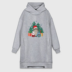 Женское худи-платье New Year Totoro, цвет: меланж
