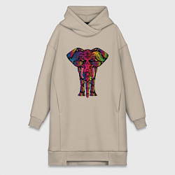 Женское худи-платье  Слон с орнаментом, цвет: миндальный