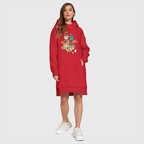 Женская толстовка-платье Санта на олене / Красный – фото 4