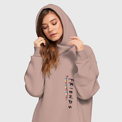 Женское худи-платье Друзья логотип новогодний, цвет: пыльно-розовый — фото 2