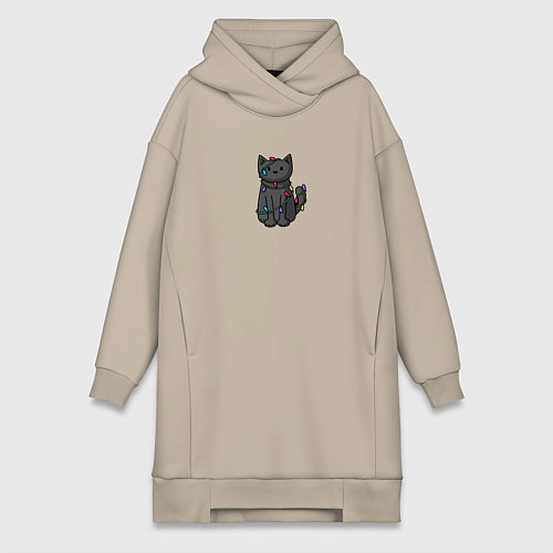 Женская толстовка-платье Кото-ёлка / Миндальный – фото 1