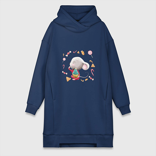 Женская толстовка-платье Мышонок сластёна пирожным / Тёмно-синий – фото 1