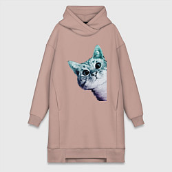 Женское худи-платье Любопытный кот, цвет: пыльно-розовый