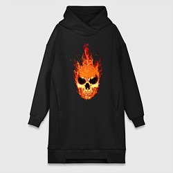Женское худи-платье Fire flame skull, цвет: черный