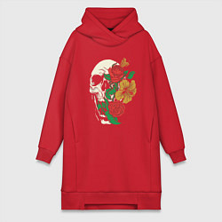 Женское худи-платье Floral Roses Skull, цвет: красный