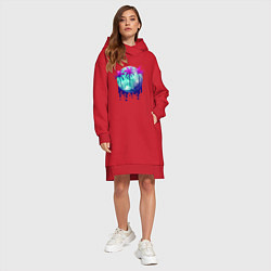 Женское худи-платье Неоновые острова, цвет: красный — фото 2
