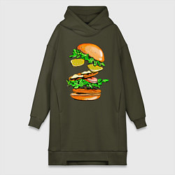 Женское худи-платье King Burger, цвет: хаки