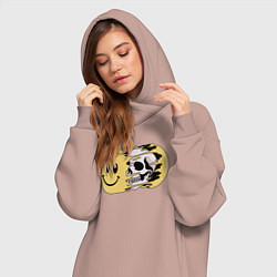 Женское худи-платье СМАЙЛИК И ЧЕРЕП, цвет: пыльно-розовый — фото 2