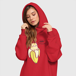 Женское худи-платье Кот в банане, цвет: красный — фото 2