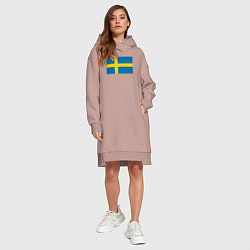 Женское худи-платье Швеция Флаг Швеции, цвет: пыльно-розовый — фото 2