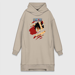 Женское худи-платье Луффи One Piece в разрыве, цвет: миндальный