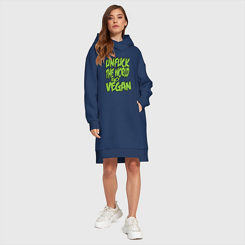 Женская толстовка-платье World Go Vegan / Тёмно-синий – фото 4