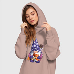 Женское худи-платье Гном с мухомором, цвет: пыльно-розовый — фото 2