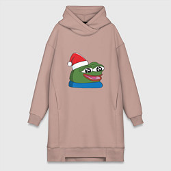 Женское худи-платье Pepe, pepe happy, Пепе хеппи, pepe happy new year, цвет: пыльно-розовый