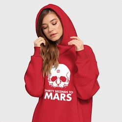 Женское худи-платье 30 Seconds to Mars белый череп, цвет: красный — фото 2