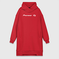 Женское худи-платье Pioneer DJ - Logo White, цвет: красный