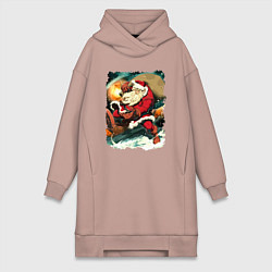 Женское худи-платье Дед Мороз спешит с подарками, цвет: пыльно-розовый