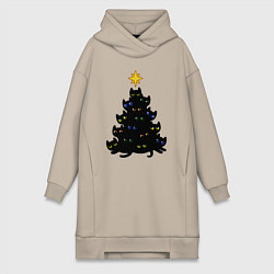 Женское худи-платье НовоКОТняя елка, цвет: миндальный
