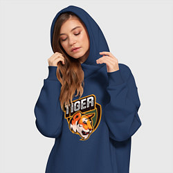 Женское худи-платье Тигр Tiger логотип, цвет: тёмно-синий — фото 2