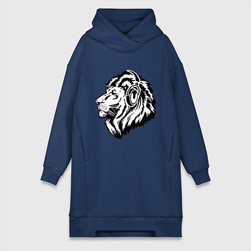 Женская толстовка-платье Лев в наушниках / Тёмно-синий – фото 1