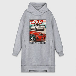 Женское худи-платье Nissan Skyline Ниссан Скайлайн, цвет: меланж