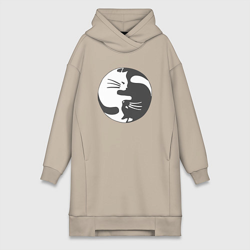 Женская толстовка-платье Коты инь янь 01 / Миндальный – фото 1