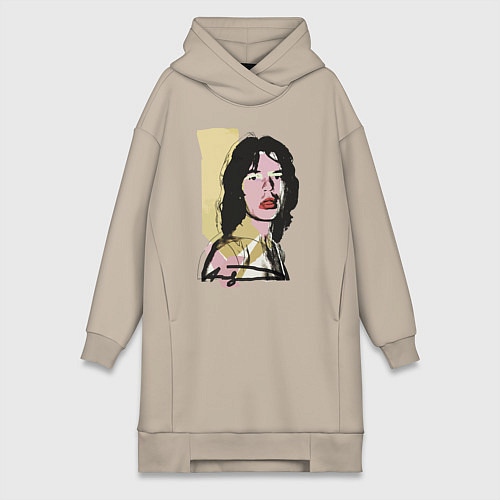 Женская толстовка-платье Andy Warhol - Mick Jagger pop art / Миндальный – фото 1