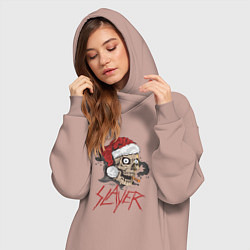 Женское худи-платье SLAYER SKULL SANTA NEW YEAR, цвет: пыльно-розовый — фото 2