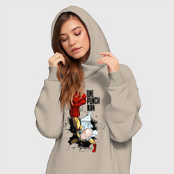 Женское худи-платье Saitama One Punch, цвет: миндальный — фото 2