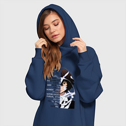 Женское худи-платье Великий из бродячих псов, Дазай Осаму цитата о суд, цвет: тёмно-синий — фото 2