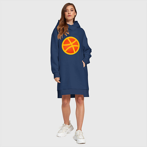 Женская толстовка-платье Баскетбольный неоновый мяч / Тёмно-синий – фото 4