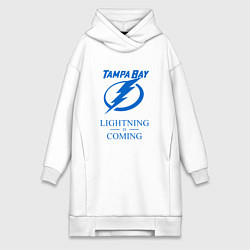 Женское худи-платье Tampa Bay Lightning is coming, Тампа Бэй Лайтнинг, цвет: белый