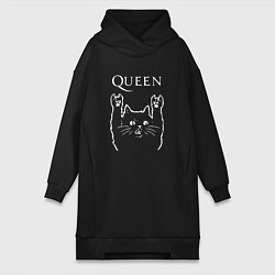 Женское худи-платье Queen Рок кот, цвет: черный
