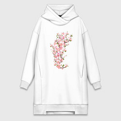 Женское худи-платье Весна Цветущая сакура Japan, цвет: белый