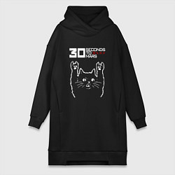 Женское худи-платье 30 Seconds to Mars Рок кот, цвет: черный