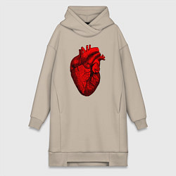 Женское худи-платье Сердце анатомическое, цвет: миндальный