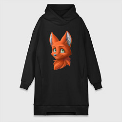 Женское худи-платье Милая лисичка Cute fox, цвет: черный