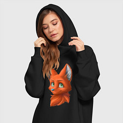 Женское худи-платье Милая лисичка Cute fox, цвет: черный — фото 2