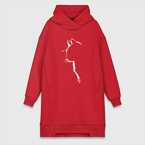 Женская толстовка-платье Черный кот силуэт / Красный – фото 1