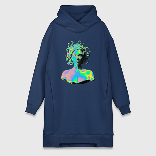 Женская толстовка-платье Gorgon Medusa Vaporwave Neon / Тёмно-синий – фото 1