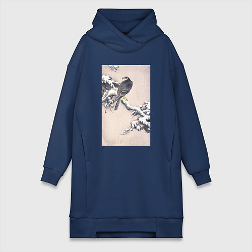 Женская толстовка-платье Goshawk on Snow-covered Pine Bough / Тёмно-синий – фото 1